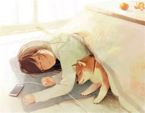 Anime Manga Sleeping Cozzy Comfy Kotatsu Place Home Shiba Inu Dog