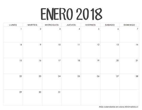 Calendarios 2018 Para Imprimir Minimalista