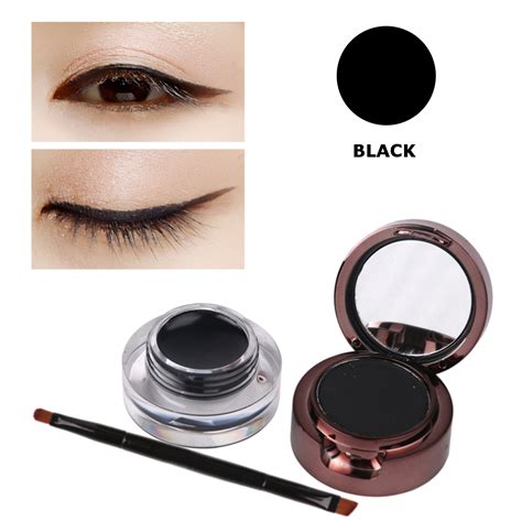 3pcs Waterproof Eyebrow Powder Eyeliner Gel Set With Brush Mirror Black
