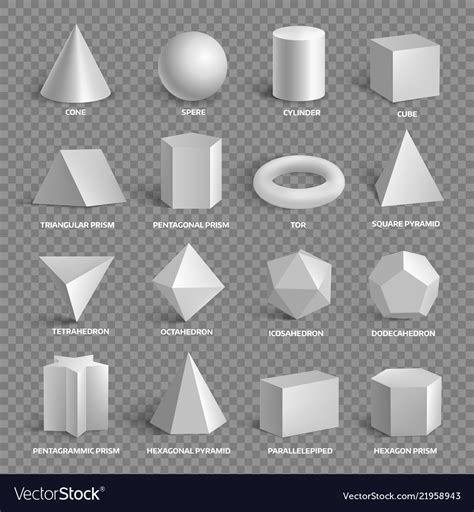 Basic 3d Geometric Shapes Collection With Names Vector Image