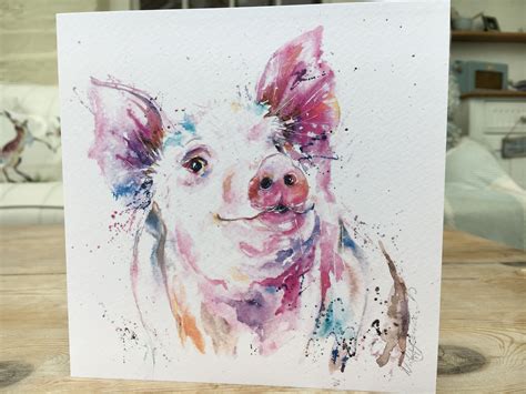Pig Art Card ” Percy Pig “ Coast And Country Art Pig Art Watercolor