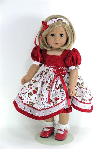 Handmade Doll Clothes For American Girl Dress Headband Pantaloons Bear Hugs Hearts