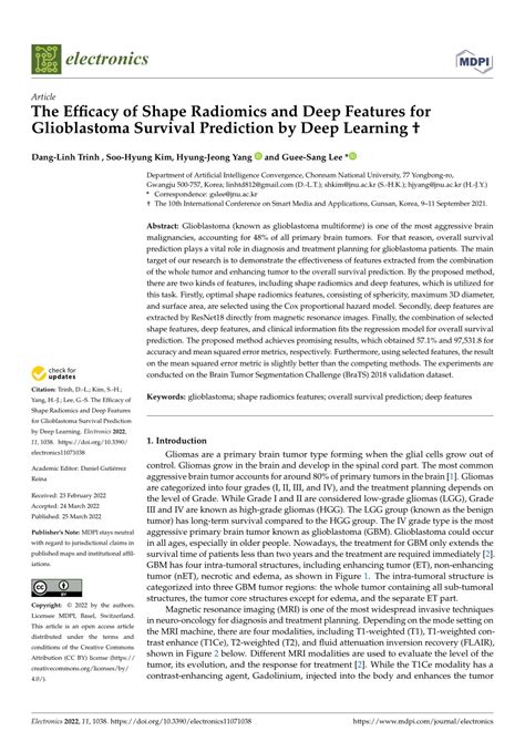pdf the efficacy of shape radiomics and deep features for glioblastoma survival prediction by