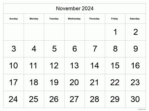 November 2024 Calendar Printable Calendar 2024 November Calendar