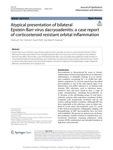 Pdf Atypical Presentation Of Bilateral Epstein Barr Virus