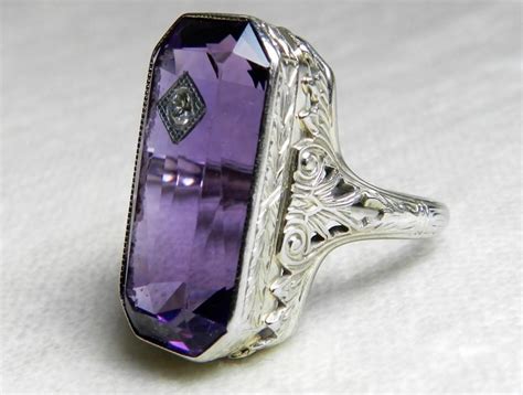 Unique Engagement Ring 18k Art Deco Amethyst Ring 10 Carat Amethyst