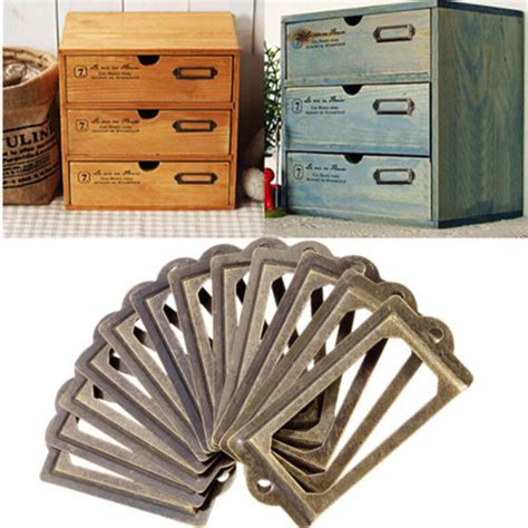 6pcs handle file name card cabinet label holder antique brass drawer pull frame. 12Pcs Metal Drawer Cabinet Label Frame Pull Handle File ...