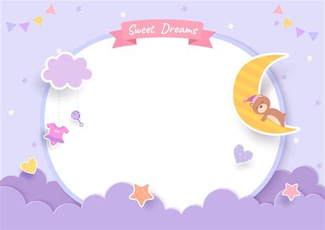 Premium Vector Baby Shower Card With Teddy Bear And Moon On Purple