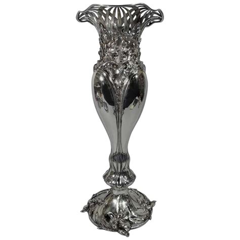 Tall Antique American Art Nouveau Sterling Silver Vase For Sale At 1stdibs Silver Vase Antique