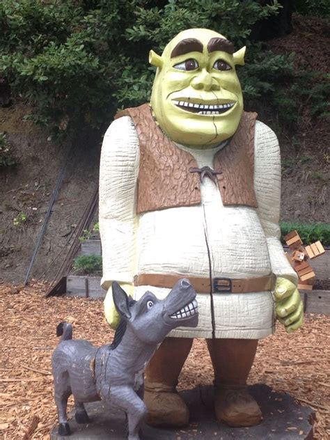 Shrek And Donkey Carved From Wood Living In The California Redwoods