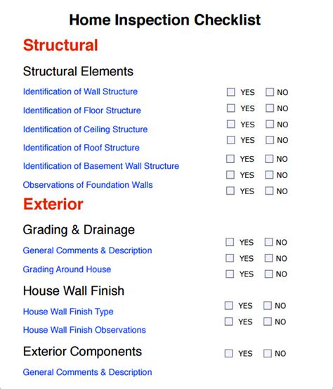 8 Sample Home Inspection Checklist Templates To Download Sample Templates