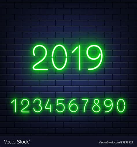 Glowing Neon Numbers Set On Brick Wall Royalty Free Vector