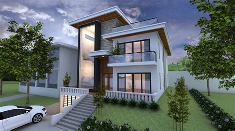 Even a small villa should have a garden. Exterior Villa Design with 3 Stories Level - SamPhoas Plan