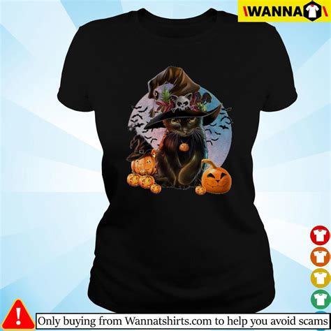 Rightwing shitheads are trying to ruin hawaiian shirts now. Black cat wearing witch hat pumpkin Halloween moon shirt ...
