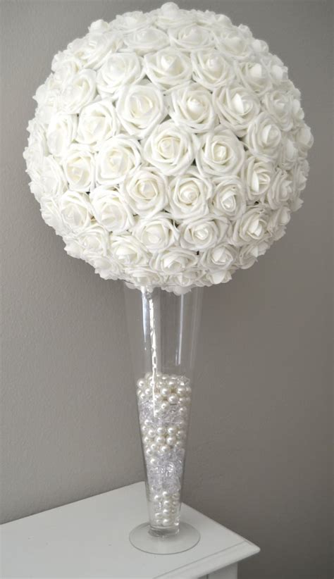 White Flower Ball Kissing Ball Wedding Centerpiece Flower