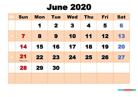 Free Printable June 2020 Calendar With Holidays