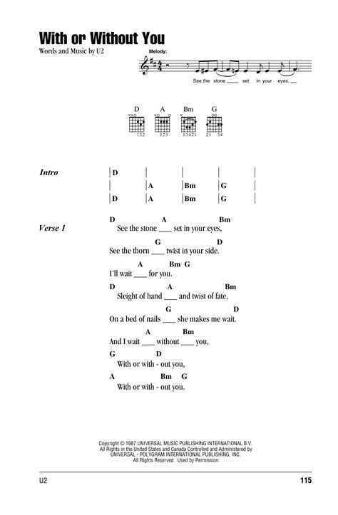 With Or Without You Chords Piano - Sheet and Chords Collection