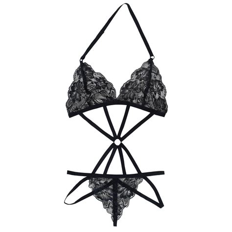 Ceyhen Sexy Womens Sexy Lingerie Floral Lace Sheer See Through Underwear Bra Panty Set Black