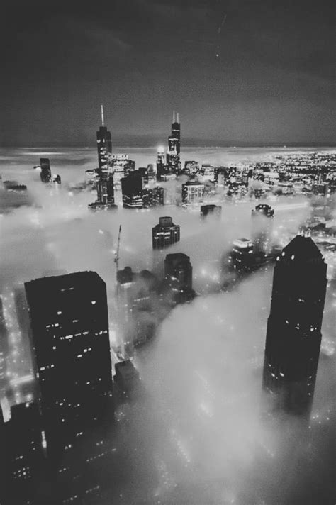 Foggy City Photography Black And White Sky City Lights Clouds Fog