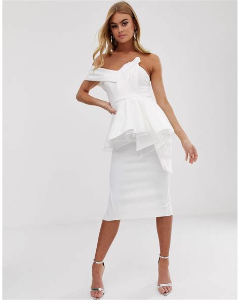 Asos Organza Fold Detail Peplum Bandeau Midi Dress In White Lyst