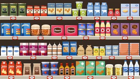 Premium Vector Supermarket Shelves With Products And Drinks