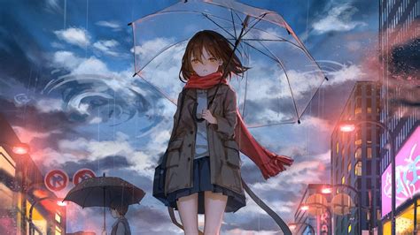 Download Wallpaper 1280x720 Girl Umbrella Anime Rain