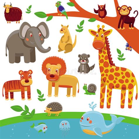Vector Set Of Cartoon Animals Funny And Cute Stock