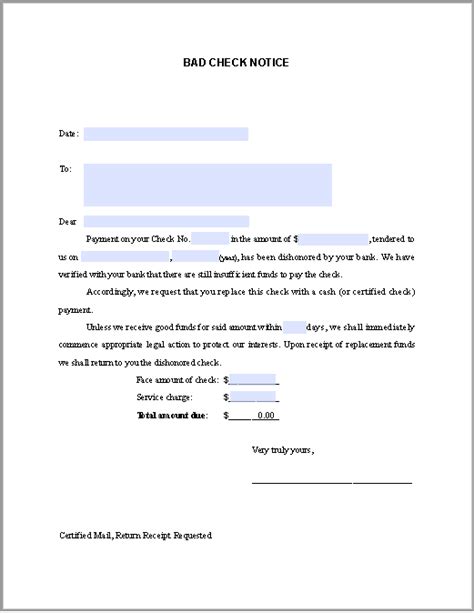 Bad Check Notice Sample Free Fillable Pdf Forms