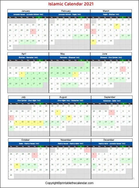 Printable Hijri Calendar Islamic Calendar 1443 2021 To Etsy Gambaran