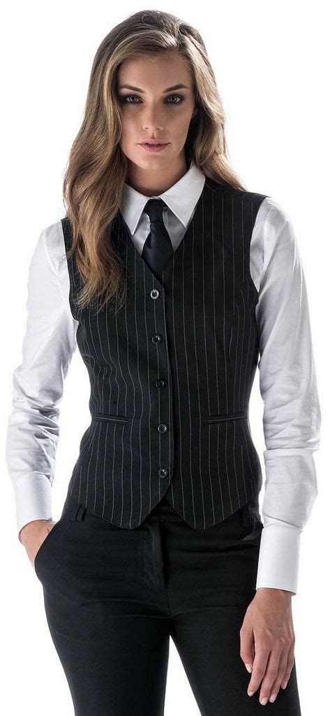 Girl Dressed In New Work Uniform With White Shirt Black Tie And Vest