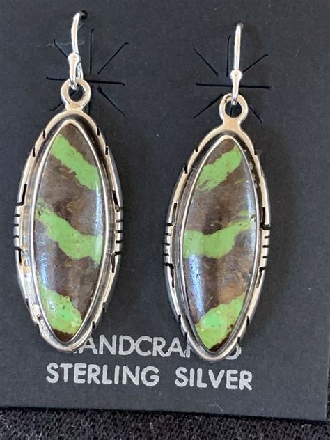 Native American Navajo Green Gaspeite Sterling Silver Earrings Etsy