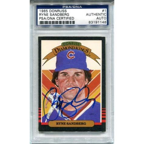 The 1983 topps ryne sandberg rookie card is valued at about $700 in psa 10 condition according to psa's own sports market report price guide. Ryne Sandberg Autographed 1985 Donruss Card
