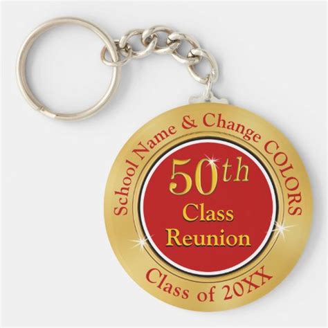 Customizable 50th Class Reunion Keychains Gold Keychain