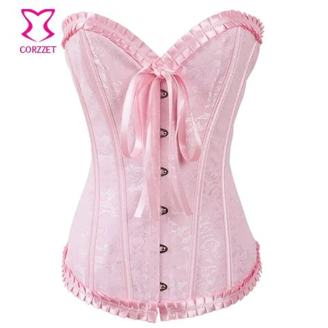 pink floral jacquard overbust corset gothique cheap corsets and bustiers sexy korsett for women
