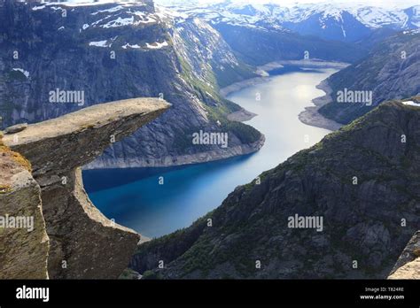 Trolls Tongue In Norway Tourist Attraction Known As Trolltunga Rock