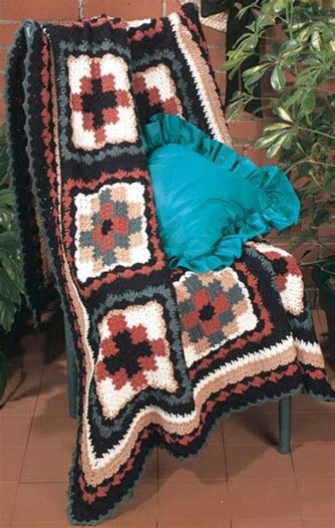 Vintage Afghan Crochet Pattern Navajo Quilt Aztec Motif Block Blanket