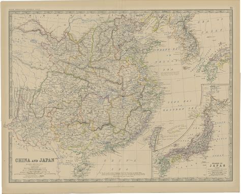 Antique Map Of China And Japan By Johnston 1882 Ebay