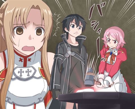 Asuna Kirito And Lisbeth Sword Art Online And More Drawn By Gachon Jirou Danbooru