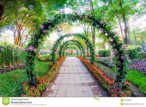 Beautiful Flower Arches With Walkway In Ornamental Plants
