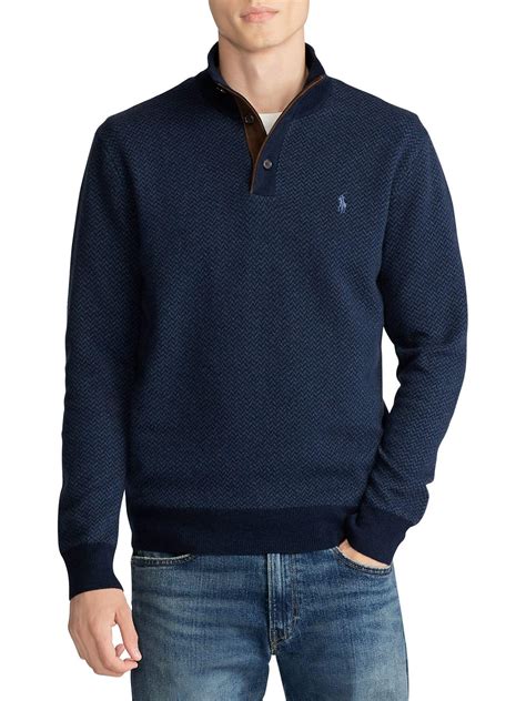 Polo Ralph Lauren Herringbone Quarter Placket Wool Sweater In Navy