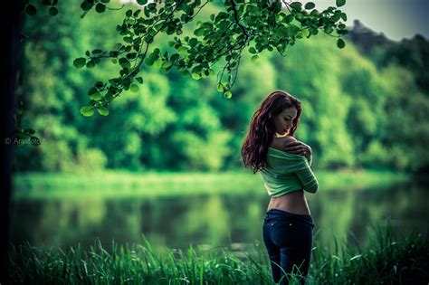 Wallpaper Sunlight Trees Forest Women Outdoors Depth Of Field Nature Brunette Bare