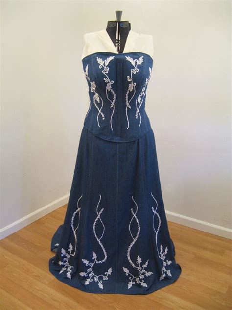 Handmade Denim And Lace Corset Wedding Dress By Hourglass Attire
