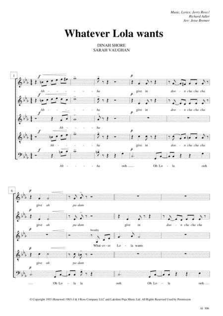 Whatever Lola Wants Lola Gets By Richard Adler And Jerry Ross Digital Sheet Music For Octavo
