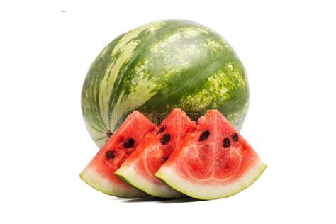 Green Ripe Watermelon With Cut Slices Isolated On A White Background