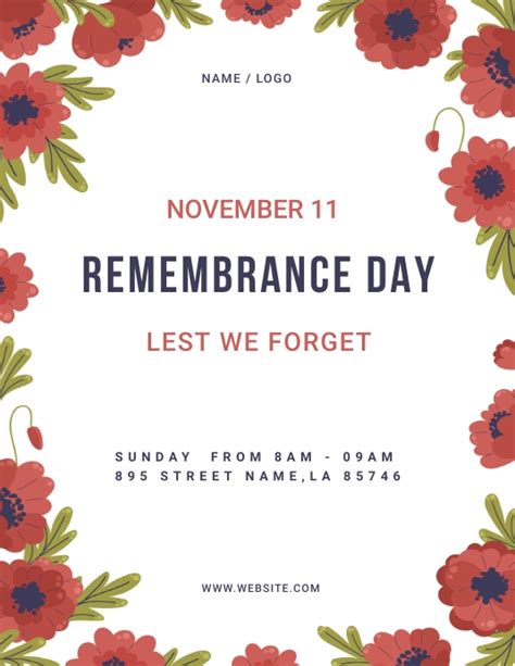 Remembrance Day Card Remembrance Day Template Postermywall