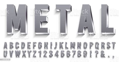 Realistic Metal Font Shiny Metallic Letters With Shadows Chrome Text