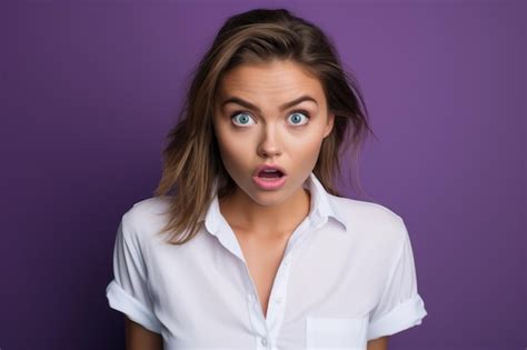 premium ai image a frightened surprised girl on a purple background