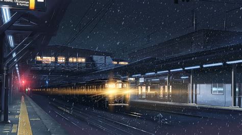 Hd Wallpaper Black Train Anime Winter Lights Train Station Snow