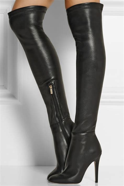 Women Chic Black Leather Stiletto Heels Thigh High Boots European