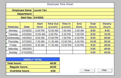 12 Time Sheet Template Free Word Excel Pdf Formats Samples Examples